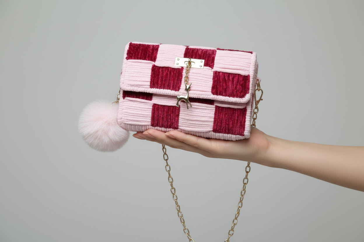 Pinky pie handmade crochet bag , chenille yarn