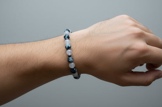 Lune handmade bracelet , grey beads
