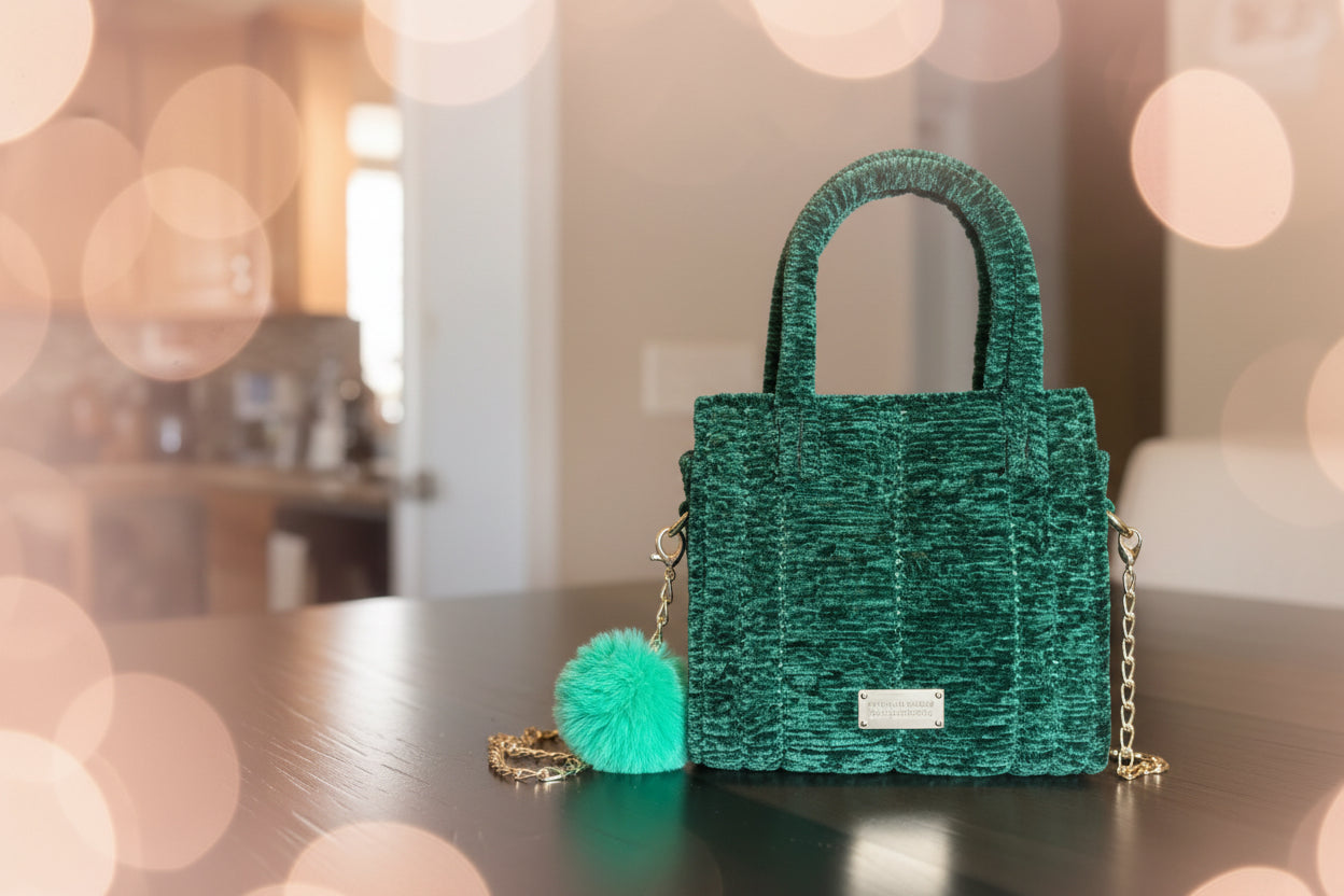 Goodie’s green handmade crochet bag , 💼 chenille yarn 🧶