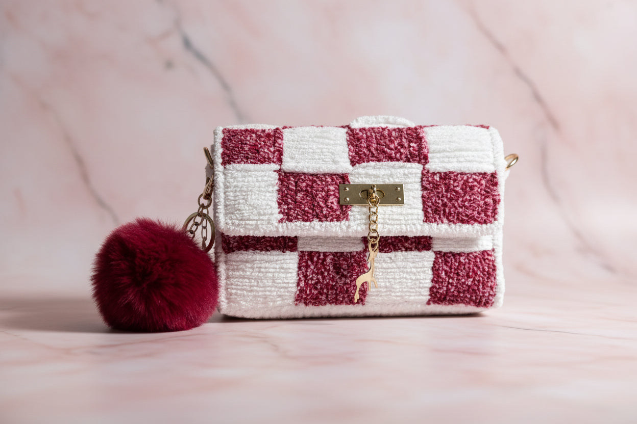 Velvet handmade crochet bag , chenille yarn