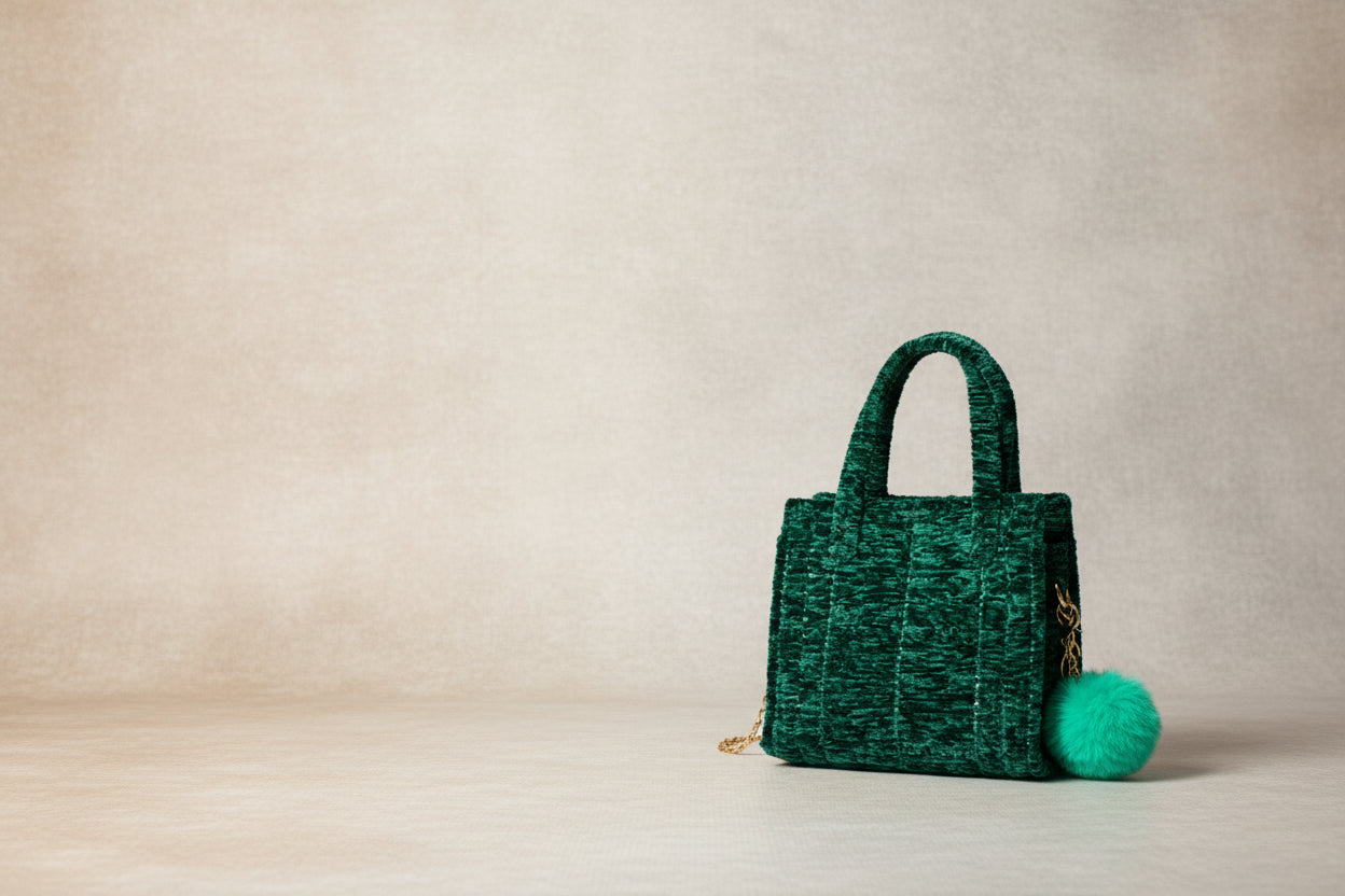 Goodie’s green handmade crochet bag , 💼 chenille yarn 🧶