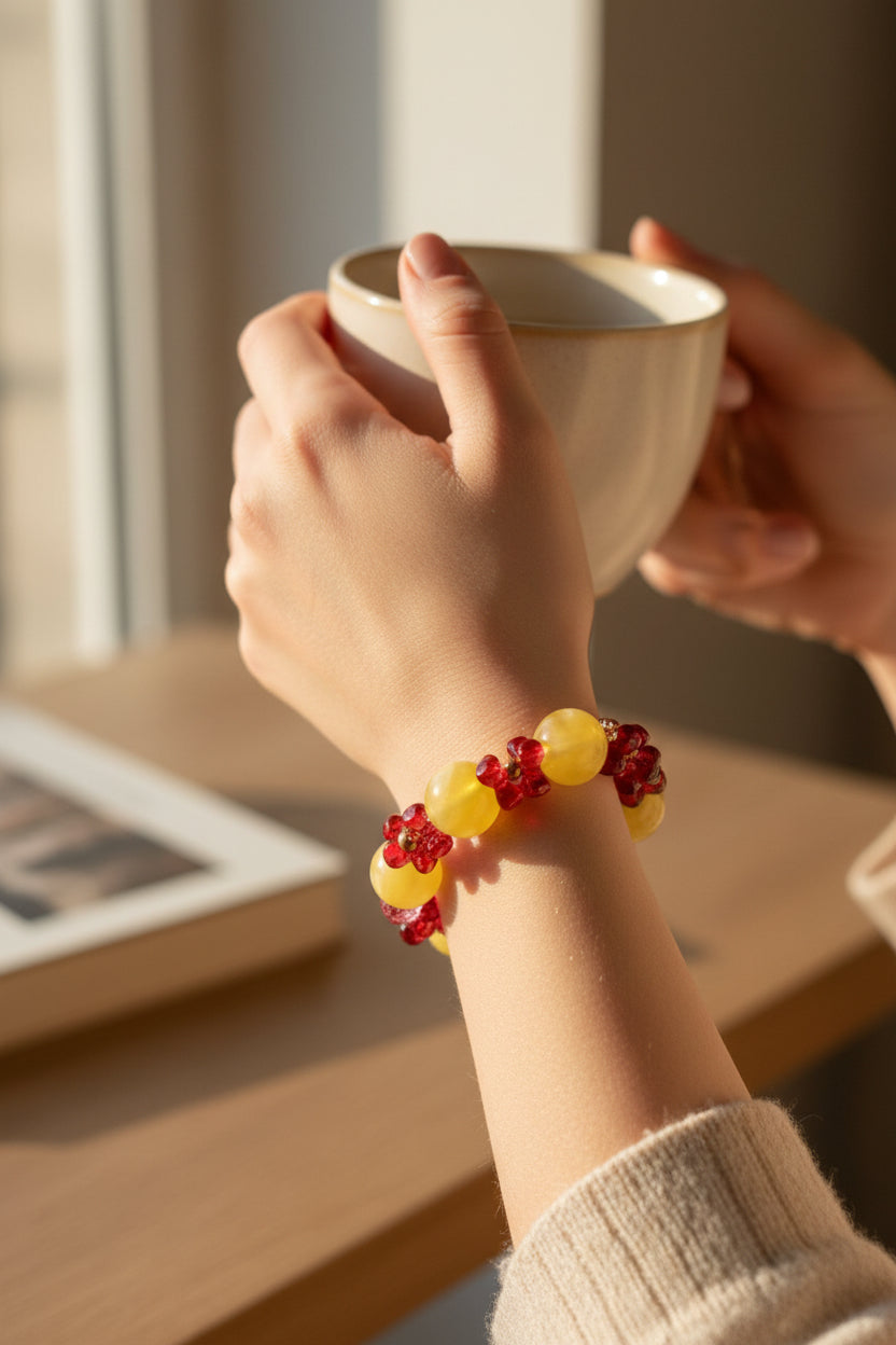 Yellow cherry handmade bracelet