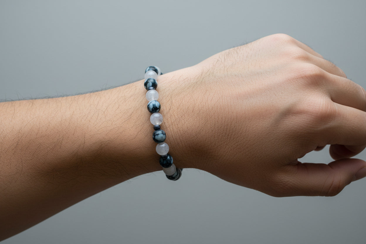 Lune handmade bracelet , grey beads